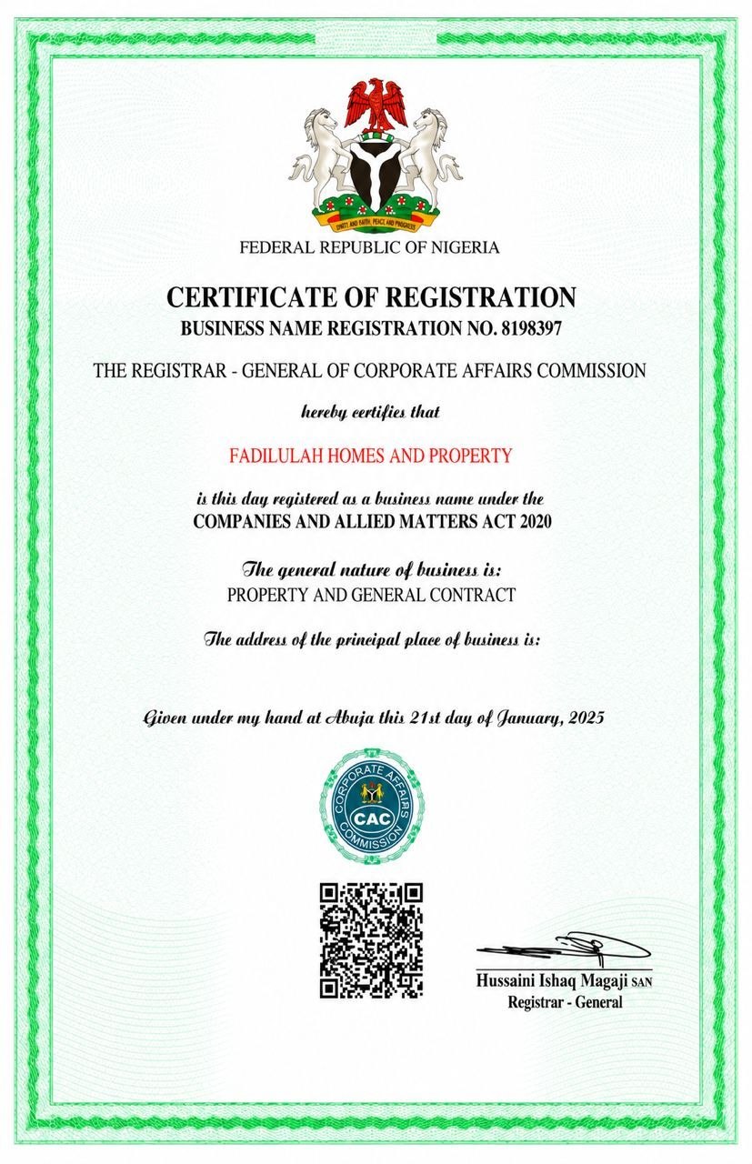 FAD HOMES AND PROPERTY business registration document